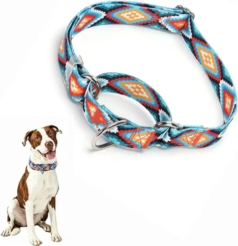 Collar Martingale para perros ajustable de servicio pesado, collares de entrenamiento con patrón azul africano tribal mexicano nativo bohemio,
