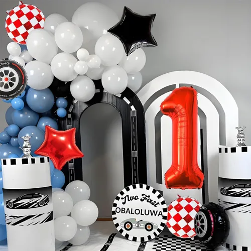 Miniatura 5 de Globos de auto de carreras para decoración de cumpleaños – Globos rojos de Mylar número 1 de 40 pulgadas – Globos rojos de aluminio rojo