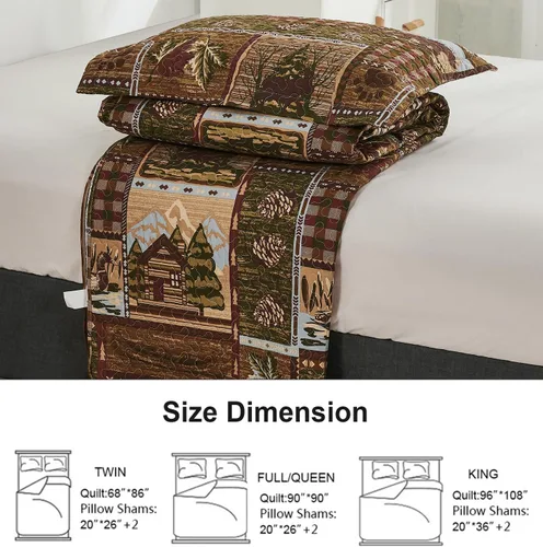 Miniatura 7 de Juego de edredón de oso de alce tamaño individual, juego de ropa de cama rústica de cabaña a cuadros, colcha reversible para el hogar, colcha