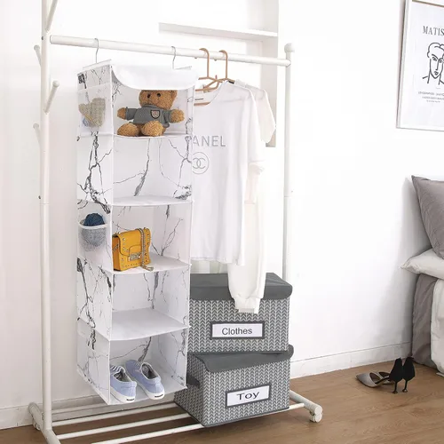 Miniatura 2 de BrilliantJo Organizador Colgante de Armario de 5 Estantes, Paquete de 2 Almacenamiento Colgante con 6 Bolsillos Laterales para Ropa y Zapatos