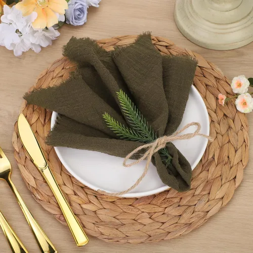 Miniatura 4 de TURSTIN 12 Piezas de Servilleta de Lino de Algodón Servilleta de Tela Hecha a Mano con Flecos 17 x 17 Pulgadas Servilletas Suave para Cenas Bodas