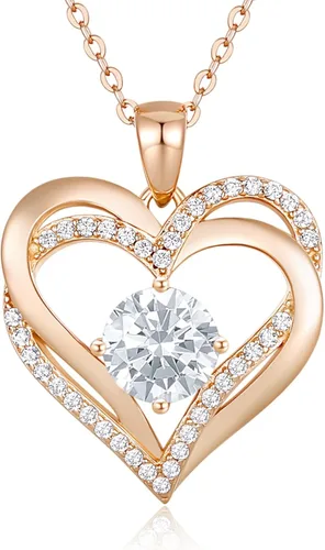 LOUISA SECRET Love Heart Birthstone Necklaces for Women 925 Sterling Silver Rose Gold Pendant Forever Diamond Jewelry Valentine's Day Christmas