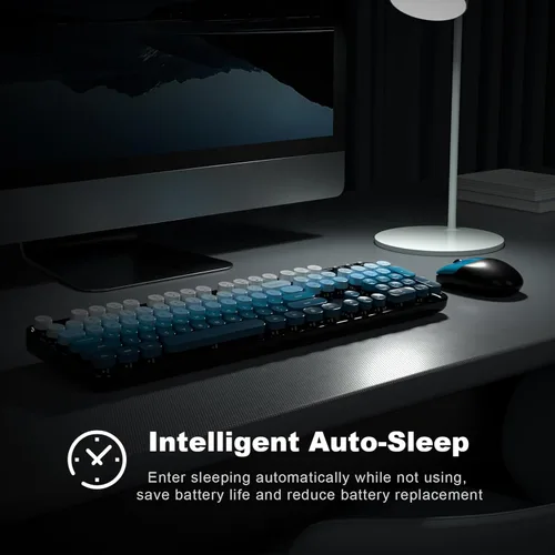 Miniatura 4 de Combo de teclado y mouse inalámbricos, teclado retro de tamaño completo de 2.4 GHz con teclado numérico y mouse inalámbrico para Negro azul