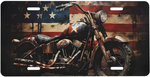 Placa de matrícula de motocicleta oxidada con pintura, bandera americana vintage, placa de aluminio para auto de 6 x 12 pulgadas, cubierta de placa