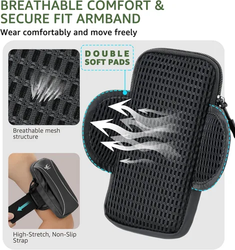 Miniatura 4 de HiRui Bolsa de brazo y bolsa de muñeca para teléfono, brazalete deportivo para correr, gimnasio, ciclismo y entrenamiento, compatible con iPhone