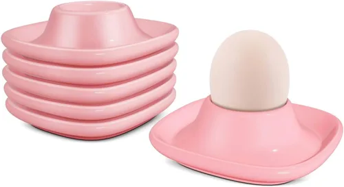 Miniatura 18 de Flexzion Taza de cerámica para huevos – 6 piezas de soporte duro para huevos duros y soporte para huevos hervidos suaves, taza de huevo blanco