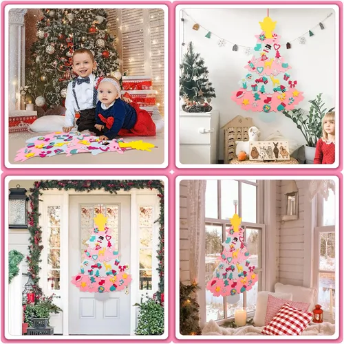 Miniatura 7 de Árbol de Navidad de fieltro para niños de OurWarm para pared, set de 35 piezas de árbol de Navidad de fieltro DIY para niños pequeños, árbol