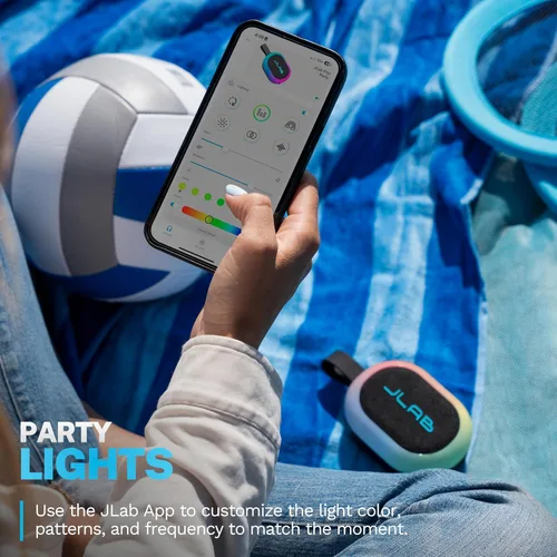 Miniatura 3 de JLab, Partido pop, altavoz Bluetooth portátil, impermeable IP55, LED RGB personalizable, negro