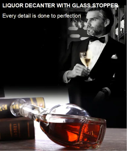 Miniatura 6 de Botella de vidrio de licor, decantador de cristal sin plomo, decantador de whisky de 17 onzas con tapón de vidrio hermético, decantador de alcohol