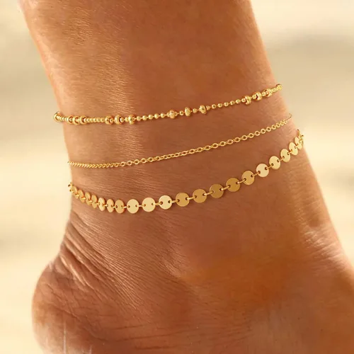 Miniatura 4 de Dremmy - Tobillera de cadena de oro simple, enchapada en oro de 14k y plata, delicada tobillera de playa de verano para mujer