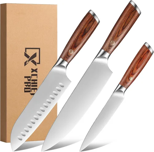 Miniatura 8 de Juego de cuchillos de cocina, 3 piezas japoneses de acero inoxidable de alto carbono, cuchillos de cocina de chef profesional ultra afilados Santoku
