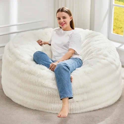 Miniatura 22 de Hobestluk Sillas de Puf para Adultos, Silla de Puf con Relleno, Bolsas Grandes con Funda de Felpa en Relieve, Sillas de Puf Gigantes para Adultos