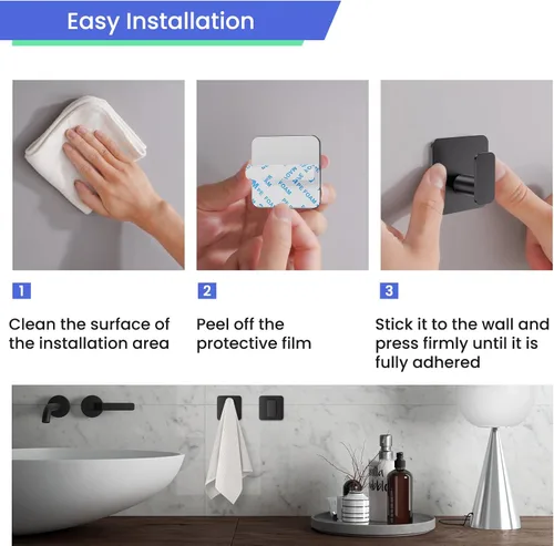 Miniatura 6 de Aikzik Ganchos Negros para Colgar de Servicio Pesado, Ganchos Adhesivos para Ducha, Baño, Cocina, Bata, Toalla, Abrigo, Gancho Impermeable y Negro 4