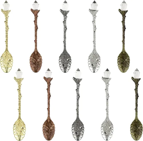 Miniatura 13 de AUEAR, Juego de cucharas decorativas de aleación antigua de cristal retro, para café, té, postre, mini helado, para oficina en casa (paquete de 5)