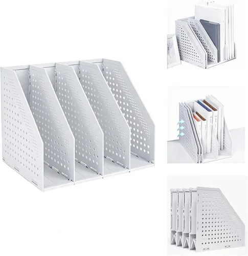 Miniatura 9 de Marte Vanci Revistero plegable de 3 compartimentos para escritorio, divisores de archivos resistentes ajustables y resistentes para gabinete de Gris