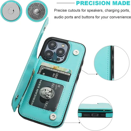 Miniatura 7 de ONETOP Funda tipo cartera compatible con iPhone 15 Pro con soporte para tarjetas, funda de piel sintética con ranuras para tarjetas, doble cierre