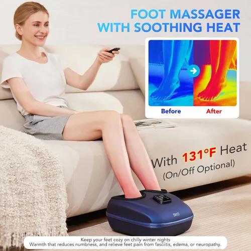 Miniatura 6 de SKG Masajeador de pies YS100 con calor y control remoto, masajeador eléctrico mejorado de pies para alivio del dolor de fascitis plantar, masaje