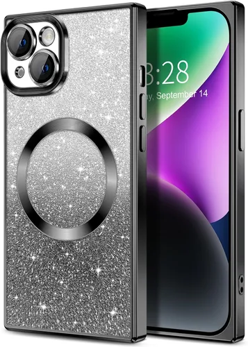 Miniatura 22 de Hython Funda para iPhone 13 Pro transparente con purpurina magnética [compatible con MagSafe] Protector completo de lente de cámara delgado