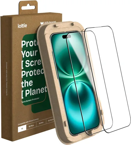 iOttie Terra - Protector de pantalla de vidrio templado para iPhone 16, grado militar, dureza 9H, inastillable, resistente a los arañazos,