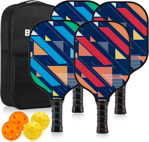 Miniatura 11 de USAPA - Palas de pickleball de fibra de vidrio USAPA, juego de 4, juego de pickleball con 4 raquetas de pickleball, incluye 4 bolas de pickleball