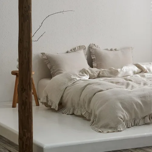 Miniatura 7 de Simple&Opulence - Juego de funda de duvet de 2 piezas (1 funda de duvet + 1 funda de almohada), 100% lino francés lavado con volantes, estilo Lino