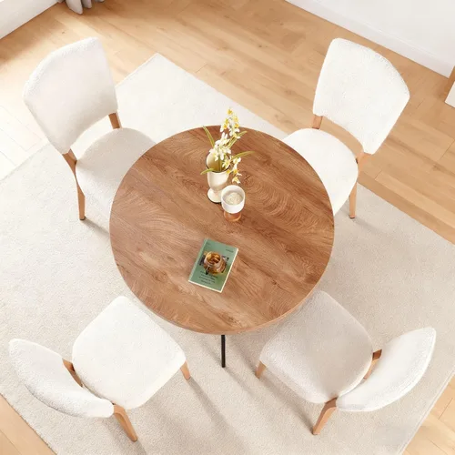 Miniatura 8 de Juego de mesa redonda de comedor de 5 piezas, moderno juego de sillas de cocina pequeñas de 37 pulgadas, sillas de comedor apilables tapizadas