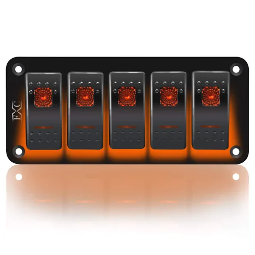 Miniatura 21 de FXC - Panel de interruptor basculante de aluminio de 6 bandas, interruptores de palanca de 5 pines encendido/apagado, 2 LED retroiluminados
