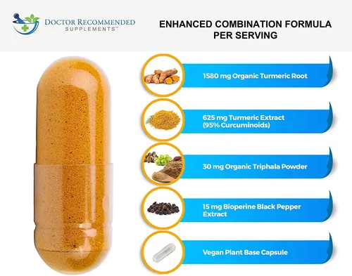 Miniatura 2 de Turmeric Curcumina, 180 cápsulas vegetarianas. El suplemento más potente de Doctor Recommended, paquete de de 2