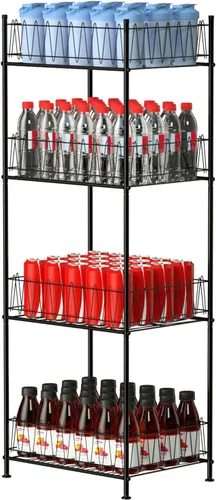 Miniatura 10 de Organizador de botellas de agua de 3 niveles para botellas de agua, estante de almacenamiento de metal para bebidas y refrescos, soporte para Negro