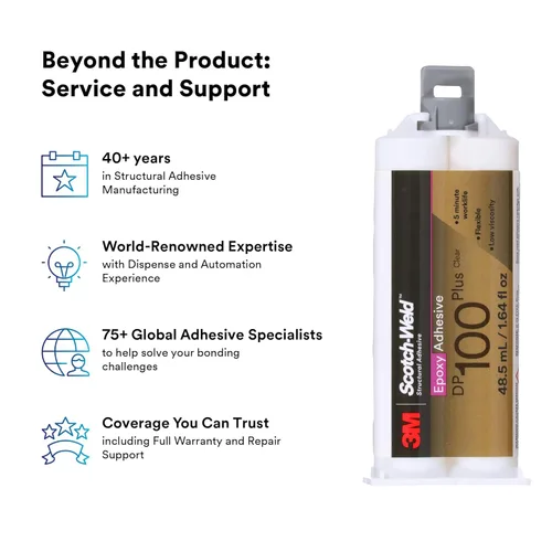 Miniatura 10 de 3M Scotch-Weld – Adhesivo epoxi DP100 Plus, claro, grado profesional, manejo y curado rápidos, 48.5 mL (1.64 fl oz) duo-pak