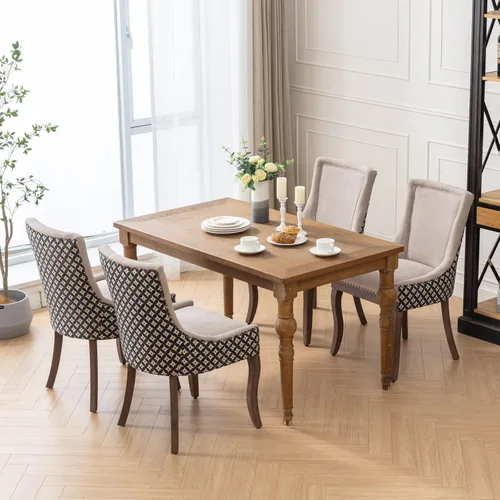 Miniatura 2 de Sillas de Comedor - Juego de 4 sillas de comedor modernas, tapizadas de tela con respaldo alto con ribete de cabeza de clavo y patas curvas de 07