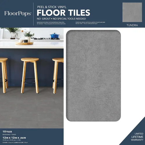 Miniatura 2 de FloorPops Azulejos de suelo gris Tundra Peel & Stick, FP3326