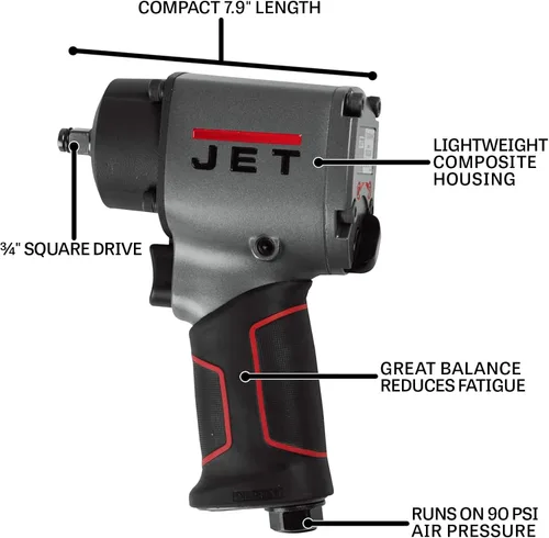 Miniatura 2 de JET Llave de impacto compuesta de 3/4 pulgadas, 1400 ft-lbs, 5300 RPM (modelo JAT-127)