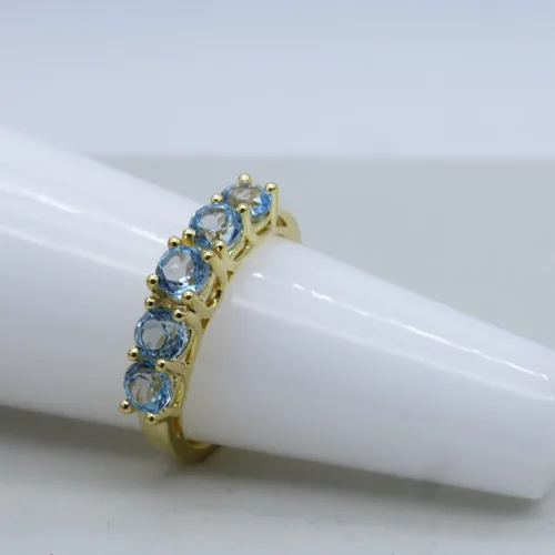 Miniatura 7 de Dazzlingrock Collection Each 3.8mm Round Blue Topaz Five Stone Style Wedding Ring Band for Women in 14K Solid Gold
