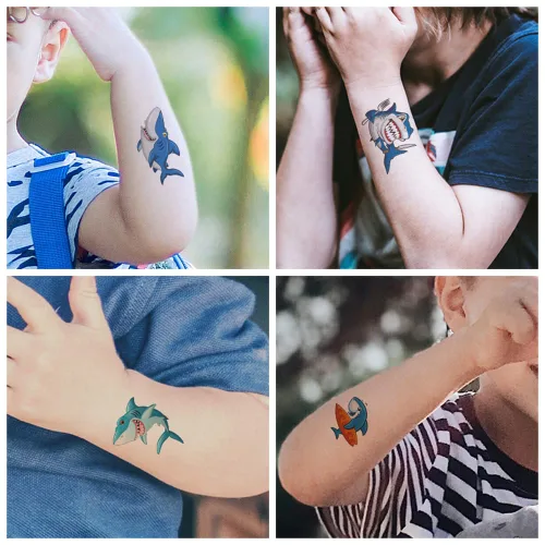Miniatura 5 de 30 hojas (210 piezas) animales, tiburón, autos, tatuajes temporales impermeables para niños, tatuajes de estilos mixtos de dibujos animados