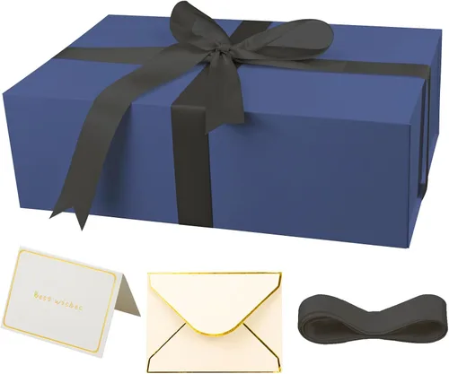 Miniatura 15 de YINUOYOUJIA Cajas de regalo rosadas con tapa, 14"x9"x4.5" Caja de regalo magnética con cinta, tarjetas y sobres para regalos, ideal para bodas