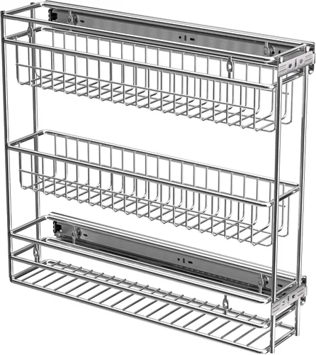 JOWBOOW Organizador de gabinete extraíble estrecho (4⅜" de ancho x 18⅛" de profundidad), estante de especias extraíble, estante de especias