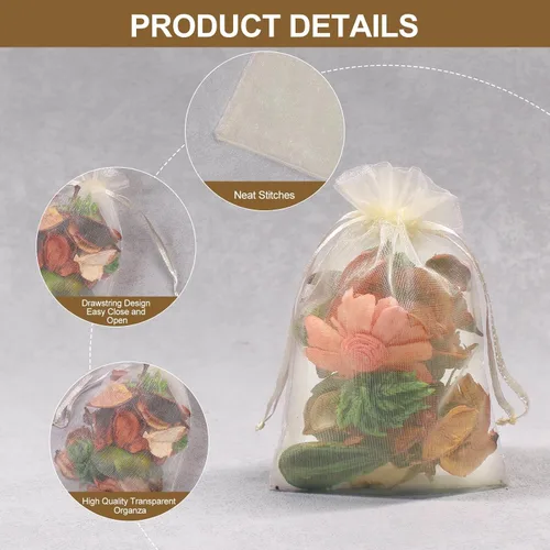 Miniatura 3 de 100 unidades 4 x 6 pulgadas sheer cordón organza bolsas Sumdirect joyería, bodas y fiestas de navidad favor bolsas de regalo, Beige, 4 x 6