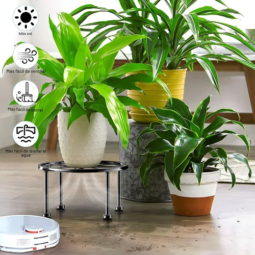 Miniatura 2 de Regalos de Jardín para Amantes de Plantas Soporte de Plantas de Metal Negro con Base Antideslizante, Resistente al Óxido, Decorativo, Redondo