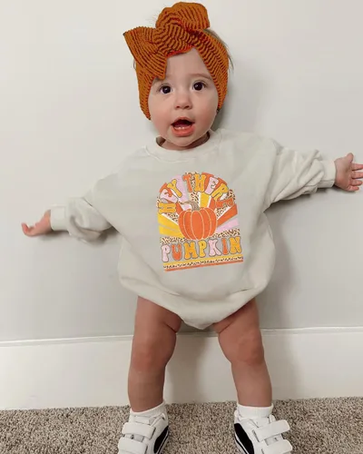 Miniatura 38 de Ropa de Halloween para bebé niña, sudadera con estampado de calabaza, mameluco de burbujas, lindo traje de Acción de Gracias de otoño