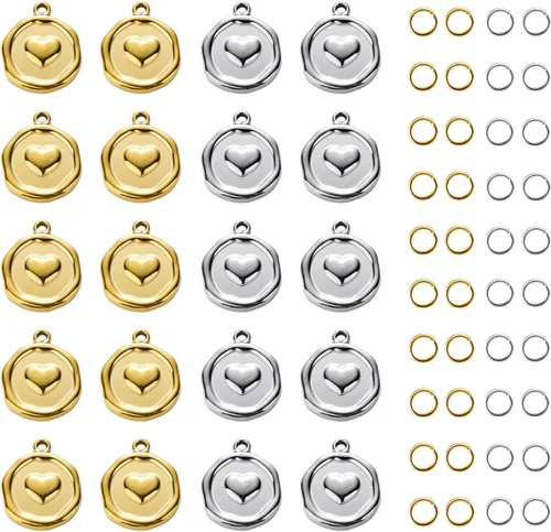 Miniatura 11 de 10pcs Gold Plated Stainless Steel Charms + 10pcs Steel Color Butterfly Charm Pendant Bulk with 40pcs Jump Rings