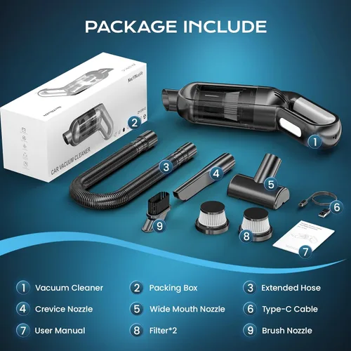 Miniatura 7 de Aspiradora de mano inalámbrica, aspiradora portátil para automóvil con luz LED, aspiradora pequeña recargable con potente succión, aspiradora ligera