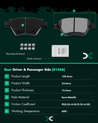 Miniatura 4 de SCITOO D1107 D1456 Juegos de pastillas de freno cerámicas delanteras y semimetálicas traseras compatibles con AUDI A3 09-13, AUDI A3 QUATTRO 09-10