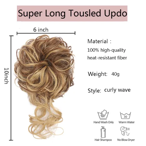 Miniatura 2 de Extensiones de cabello con moño desordenado, superlargas, estilo recogido, recogido, con banda elástica, para mujeres y niñas (12H24)