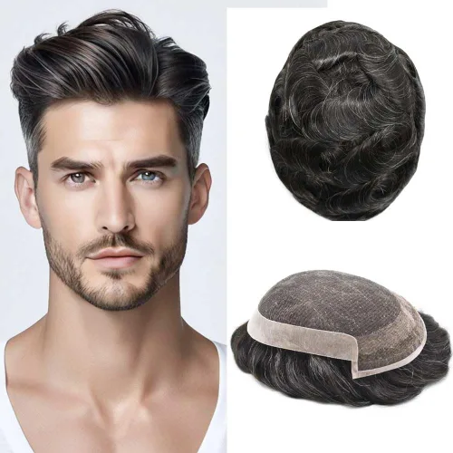 Toupee Hair System For Men Real Human Hair Swiss Lace Mens Toupee Men Hair Replacement System Natural Hairline Mens Hairpieces 6X8"-80% light