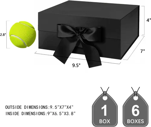 Miniatura 5 de JINMING 6 cajas de regalo con cinta de 9 x 6.5 x 3.8 pulgadas, cajas negras para regalos, cajas de propuesta de padrinos de boda para el día
