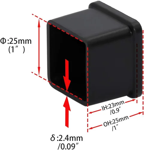 Miniatura 2 de Flyshop Tapones de PVC para patas de silla de patio, protectores de suelo cuadrados negros 10 unidades, 1 pulgada x 1 pulgada, 0.984 x 0.984 in