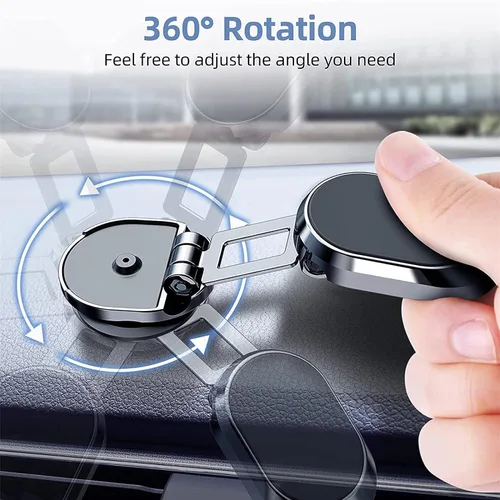 Miniatura 5 de Soporte magnético plegable de aleación para teléfono, soporte para teléfono de coche, soporte giratorio ajustable de 720 grados y plegable