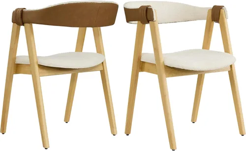 Miniatura 7 de CHITA Juego de 2 sillas de comedor de madera, modernas sillas de cocina tapizadas de felpilla con patas de goma y respaldo curvo, sillas de tela
