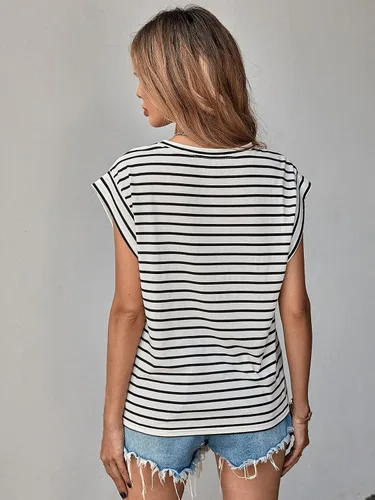 Miniatura 2 de Floerns Camiseta casual de manga casquillo con estampado de rayas para mujer